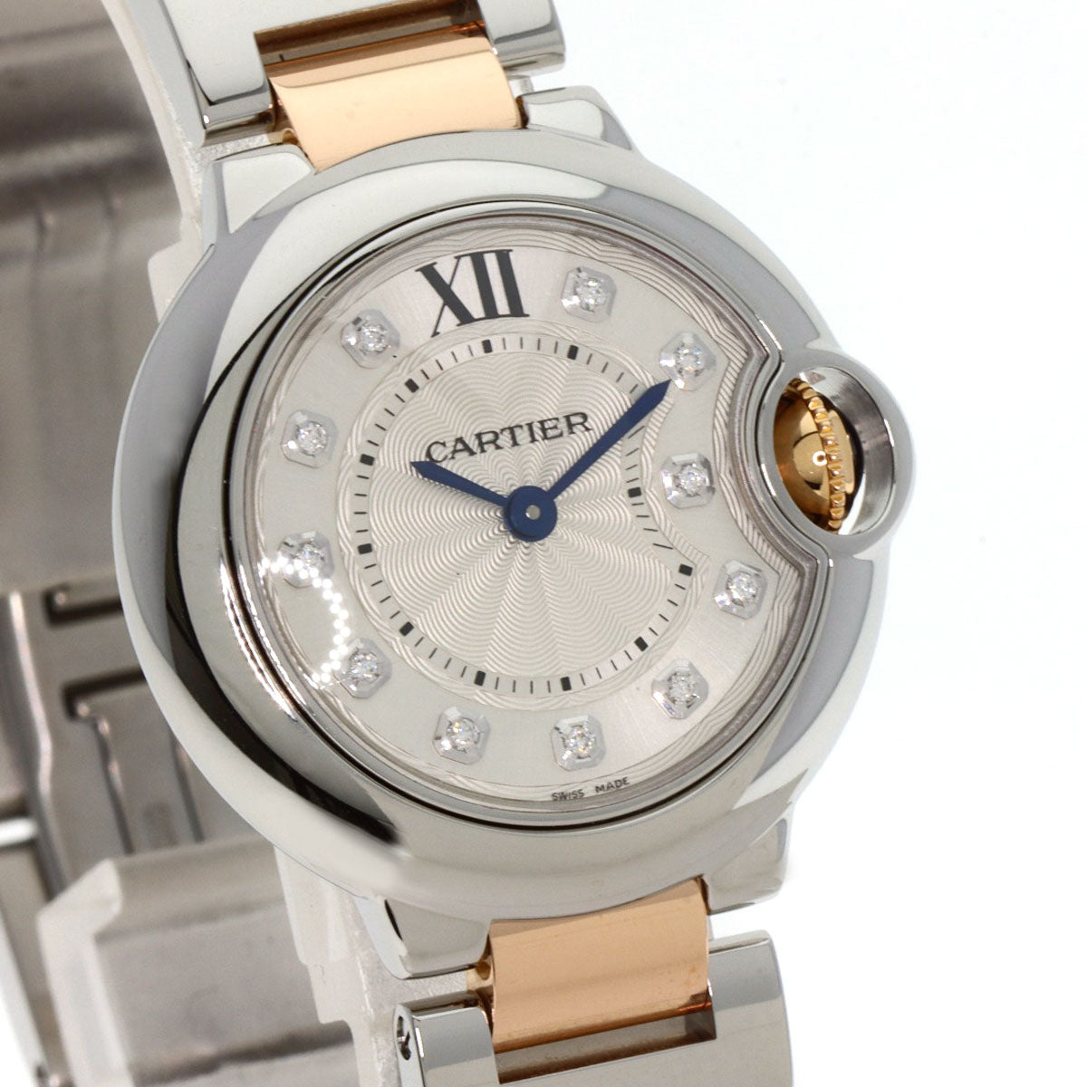 CARTIER Baron Blue 1.1" 11P Diamond Watches WE902030 Stainless Steel/SSxK18PG Ladies