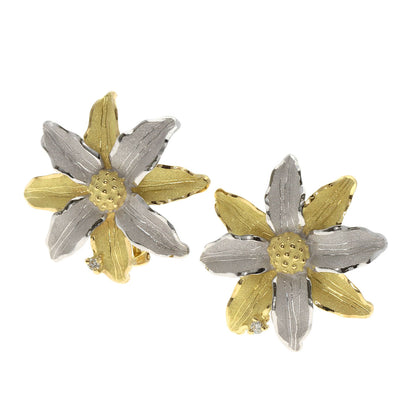 SHUN TAMURA Flower Motif 1P Diamond Earring K18 Yellow Gold PT900Ladies [Used]