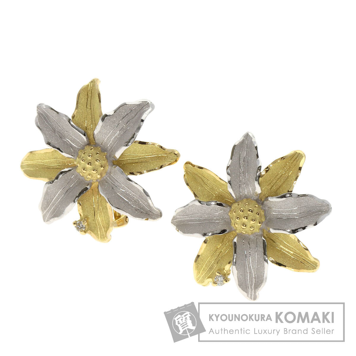 SHUN TAMURA Flower Motif 1P Diamond Earring K18 Yellow Gold PT900Ladies [Used]