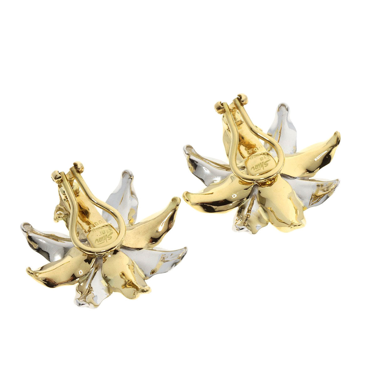 SHUN TAMURA Flower Motif 1P Diamond Earring K18 Yellow Gold PT900Ladies [Used]