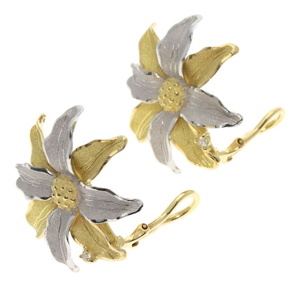 SHUN TAMURA Flower Motif 1P Diamond Earring K18 Yellow Gold PT900Ladies [Used]