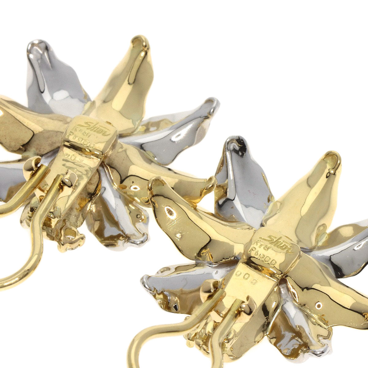 SHUN TAMURA Flower Motif 1P Diamond Earring K18 Yellow Gold PT900Ladies [Used]