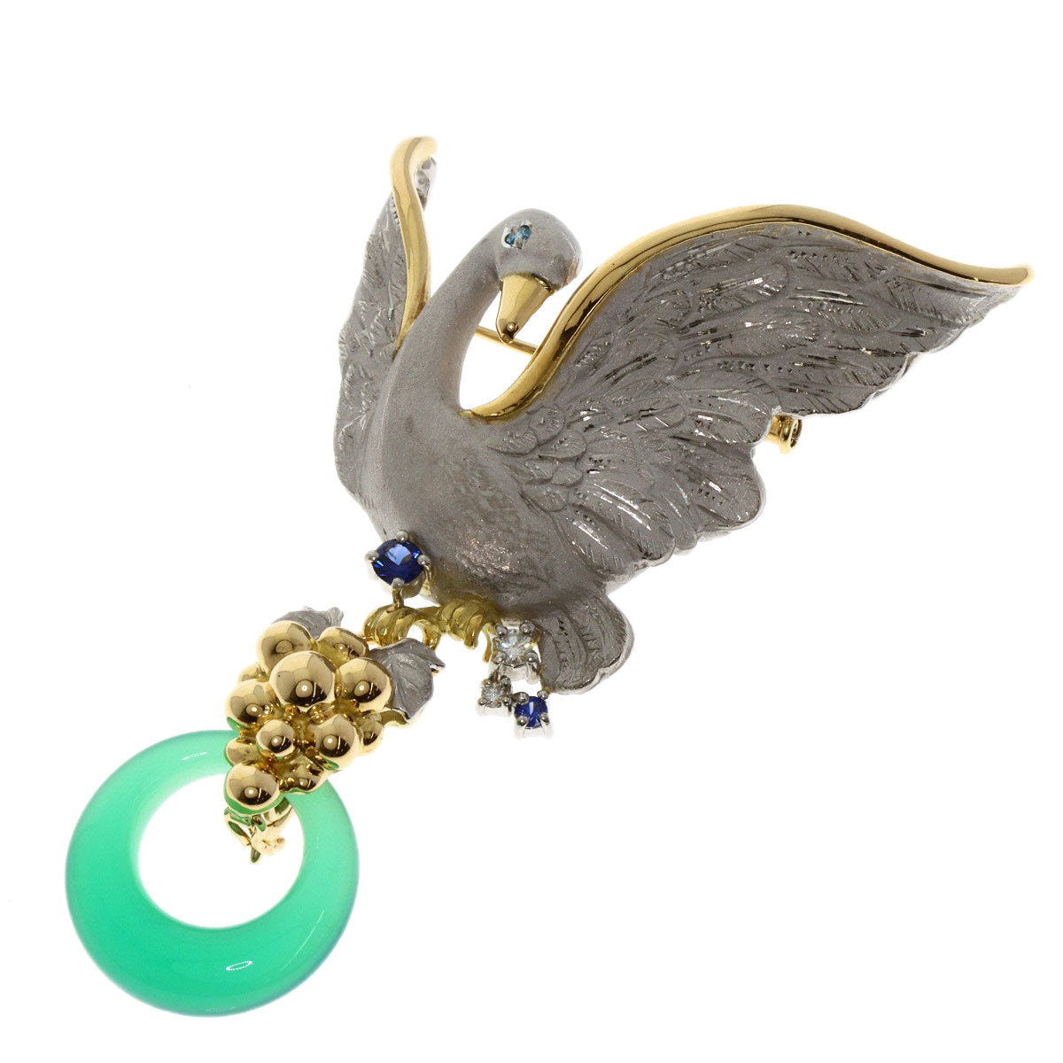 NOBUKO ISHIKAWA   Brooch as time Swan Green Chalcedony Sapphire Diamond Platinum PT900 18K Yellow GoldLadies