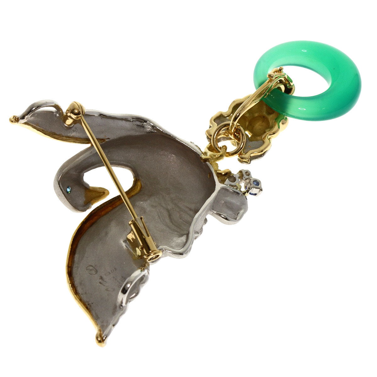 NOBUKO ISHIKAWA   Brooch as time Swan Green Chalcedony Sapphire Diamond Platinum PT900 18K Yellow GoldLadies