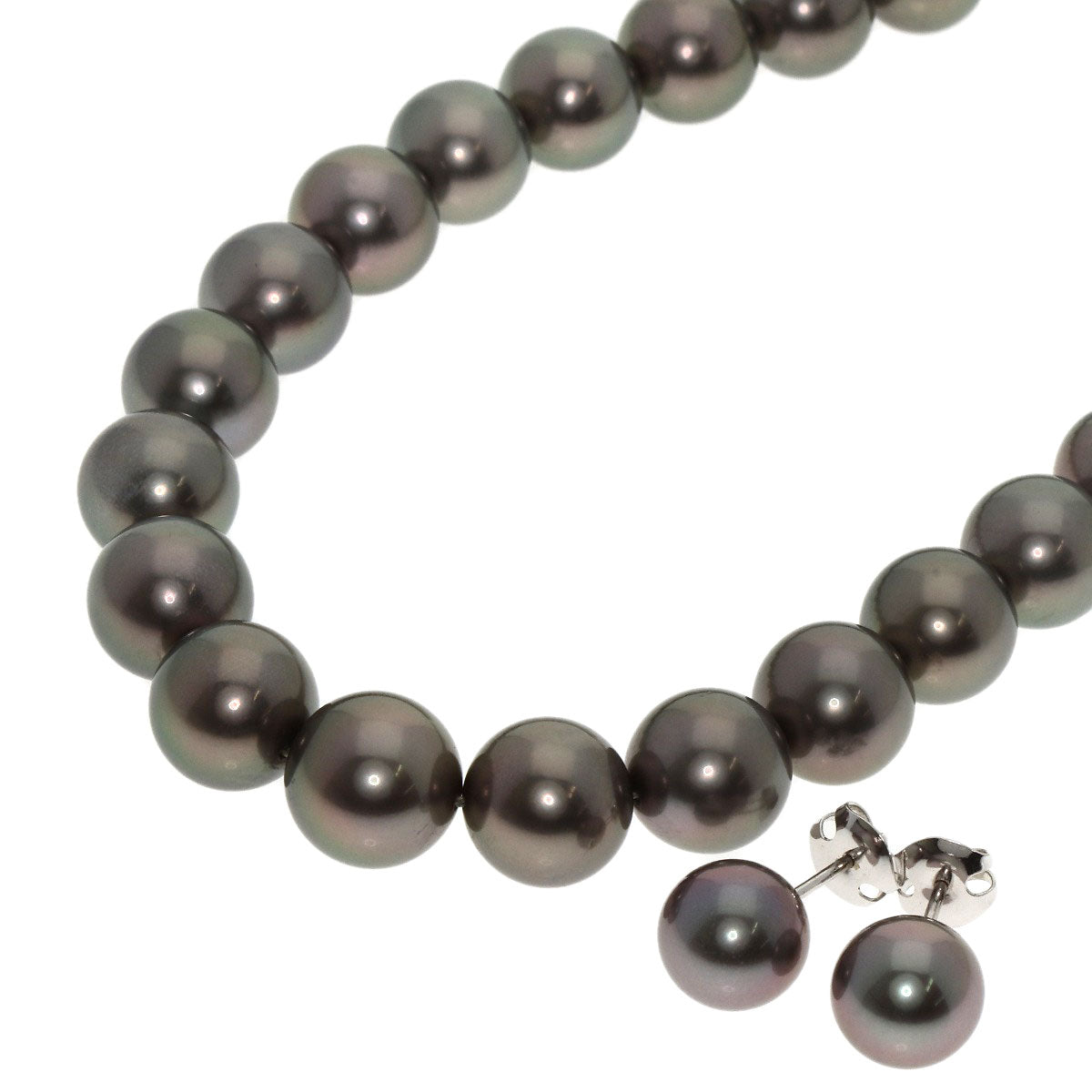 TASAKI   Necklace South Sea black pearl pearl earrings set of 2 Silver Ladies