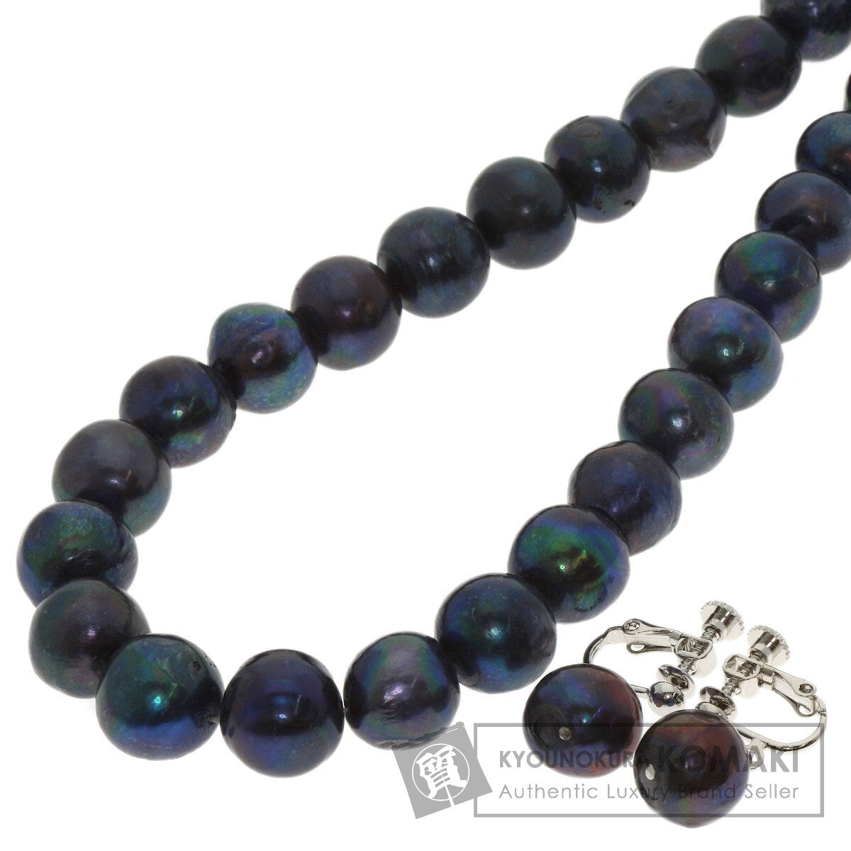 Pearl Earrings 2-piece set Dyed Necklace Silver 97.4g　Ladies