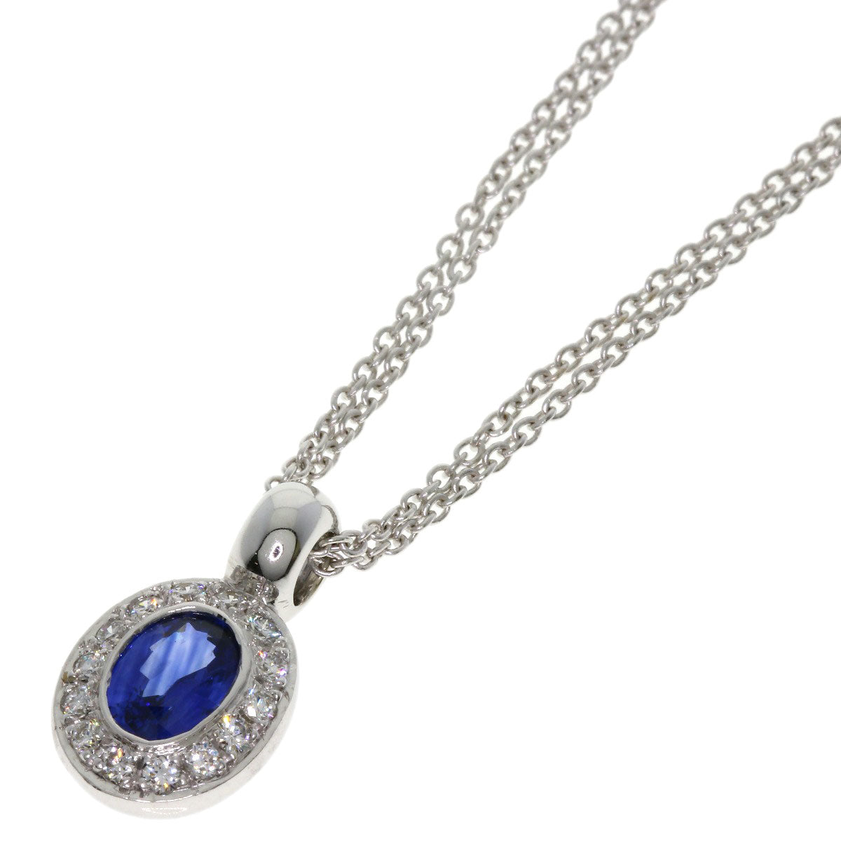 0.8ct Sapphire Diamond Necklace K18 White Gold  5.9g　Ladies