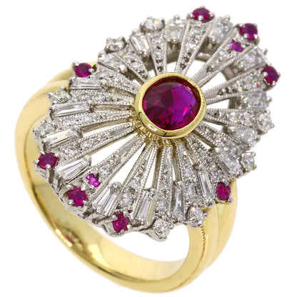 1.09ct Ruby Diamond Ring K18 Yellow Gold PT900 15.9g　Ladies