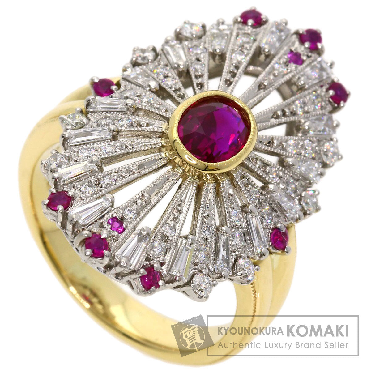 1.09ct Ruby Diamond Ring K18 Yellow Gold PT900 15.9g　Ladies