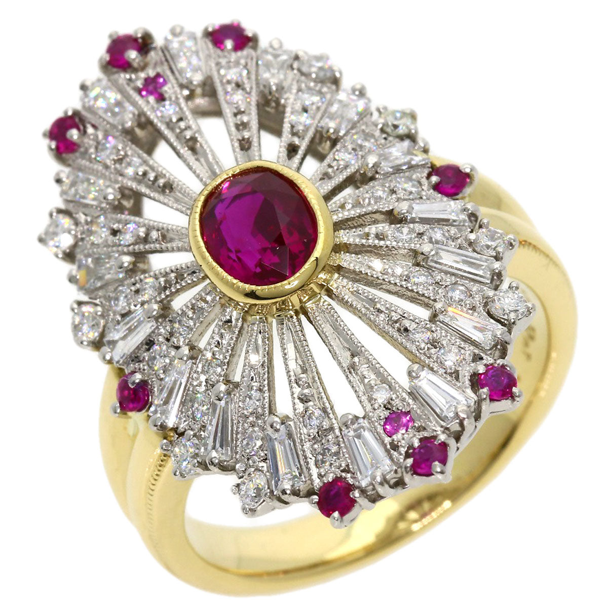 1.09ct Ruby Diamond Ring K18 Yellow Gold PT900 15.9g　Ladies