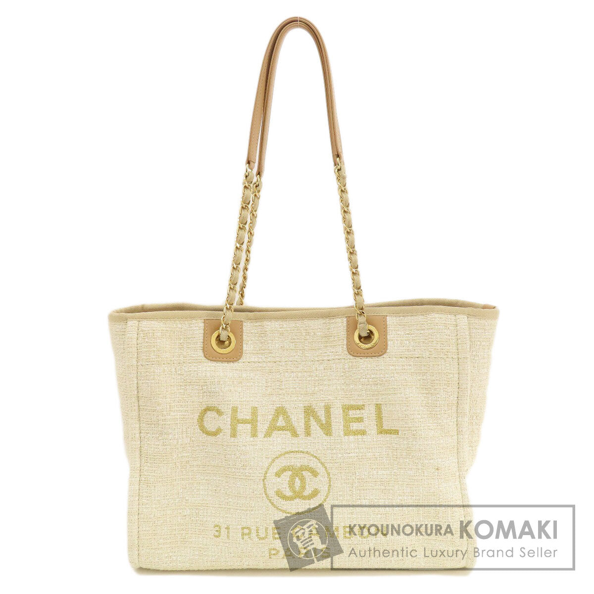 CHANEL Deauville MM GoldHardware Tote Bag Tweed Ladies [Used]
