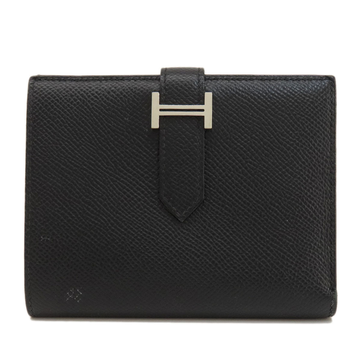 HERMES Bearn Compact Black SilverHardware Bifold Wallet with Coin Pocket Epsom Ladies [Used]