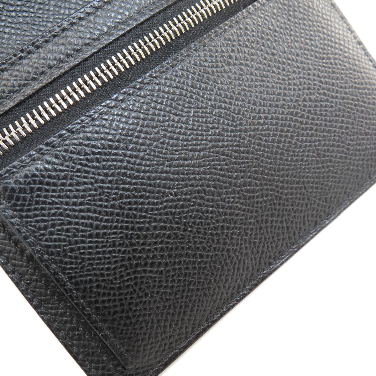 HERMES   Bifold Wallet with Coin Pocket Bearn Compact Black SilverHardware Epsom Ladies