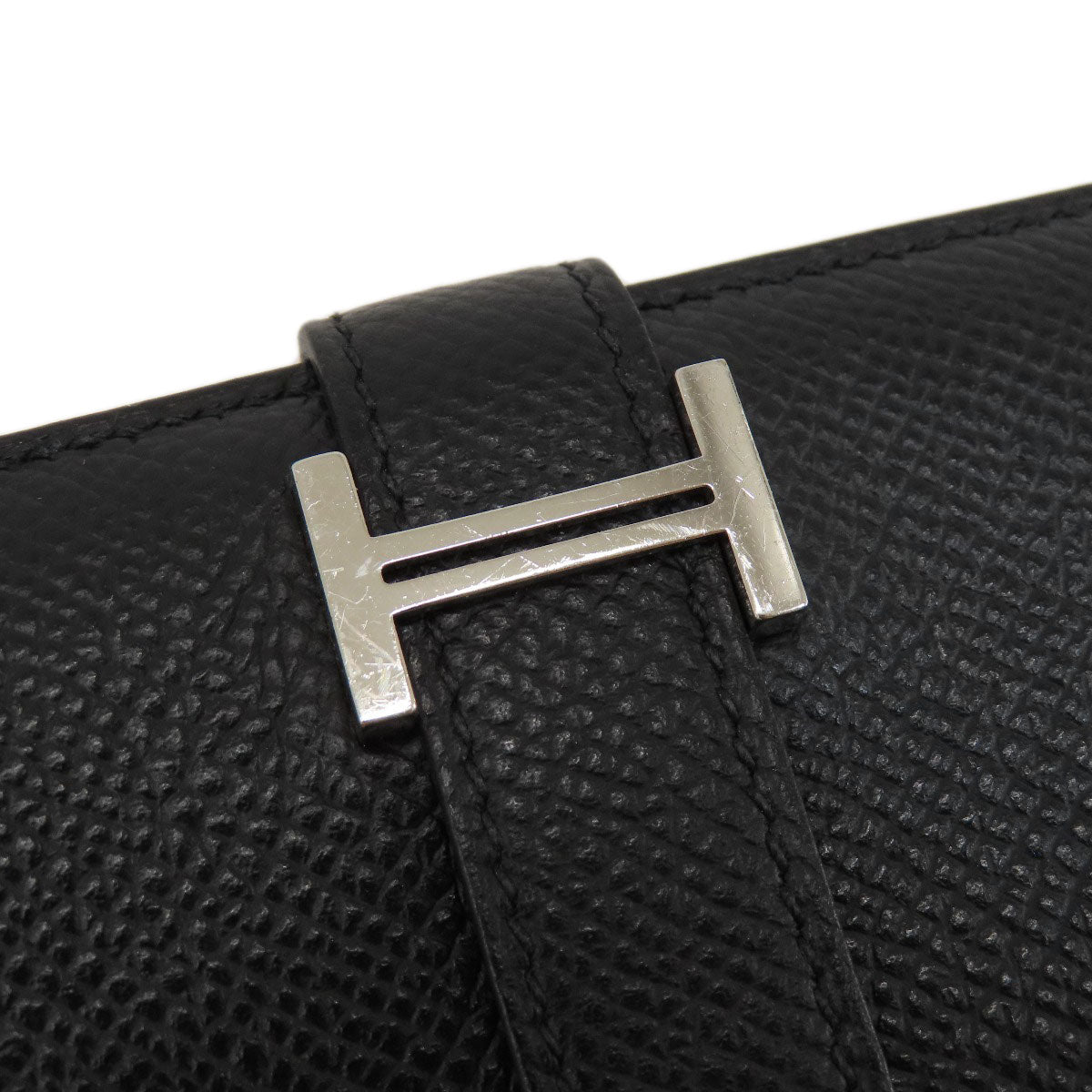 HERMES   Bifold Wallet with Coin Pocket Bearn Compact Black SilverHardware Epsom Ladies