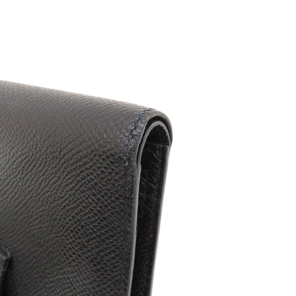 HERMES Bearn Compact Black SilverHardware Bifold Wallet with Coin Pocket Epsom Ladies [Used]