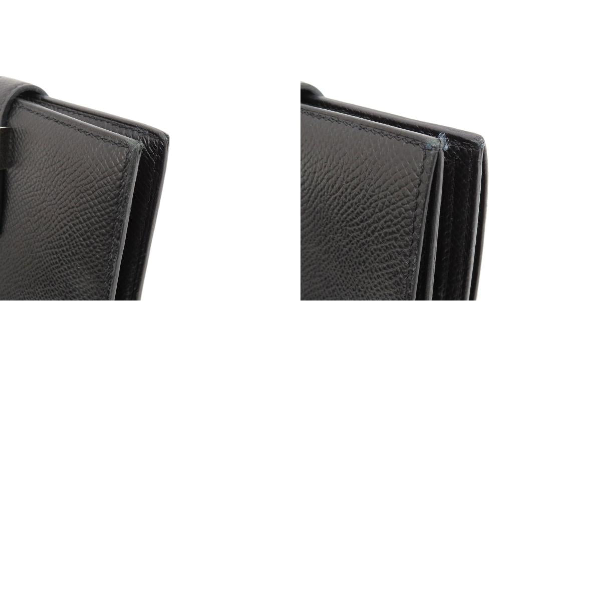 HERMES Bearn Compact Black SilverHardware Bifold Wallet with Coin Pocket Epsom Ladies [Used]