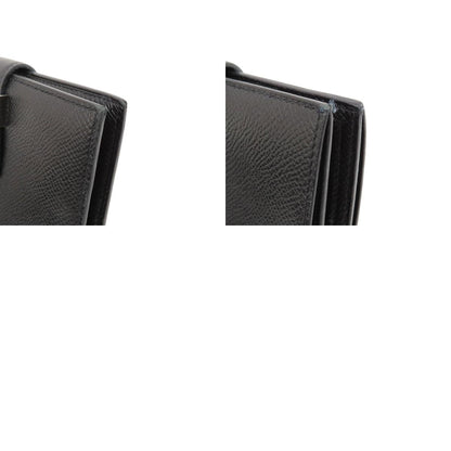 HERMES Bearn Compact Black SilverHardware Bifold Wallet with Coin Pocket Epsom Ladies [Used]