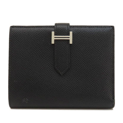 HERMES   Bifold Wallet with Coin Pocket Bearn Compact Black SilverHardware Epsom Ladies