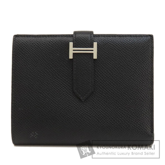 HERMES Bearn Compact Black SilverHardware Bifold Wallet with Coin Pocket Epsom Ladies [Used]