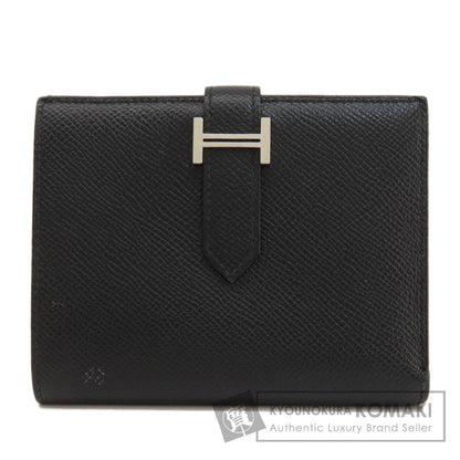 HERMES   Bifold Wallet with Coin Pocket Bearn Compact Black SilverHardware Epsom Ladies