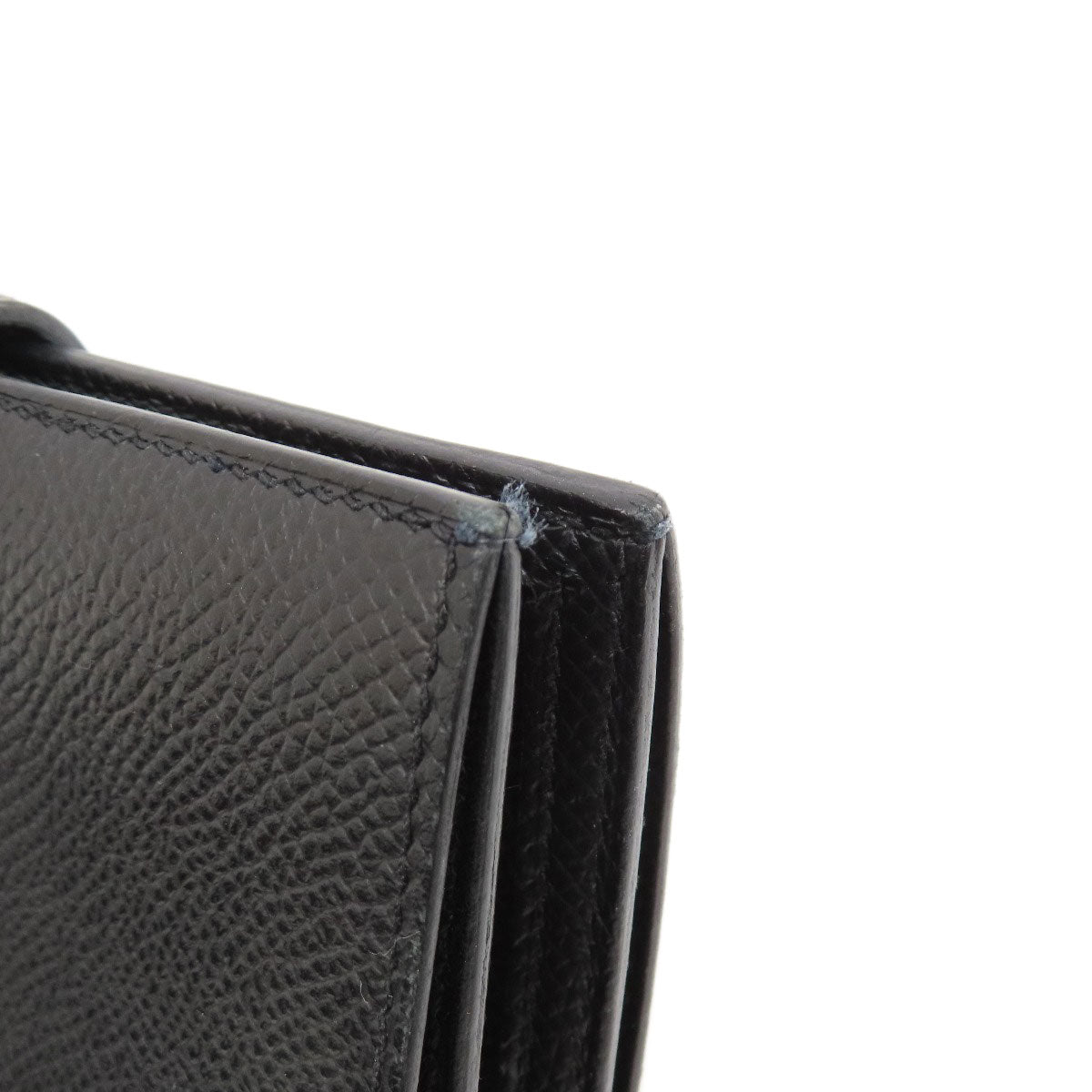 HERMES   Bifold Wallet with Coin Pocket Bearn Compact Black SilverHardware Epsom Ladies