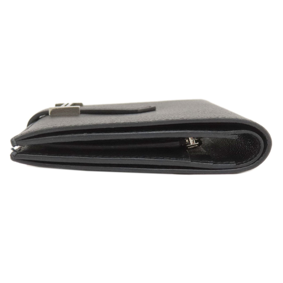 HERMES Bearn Compact Black SilverHardware Bifold Wallet with Coin Pocket Epsom Ladies [Used]