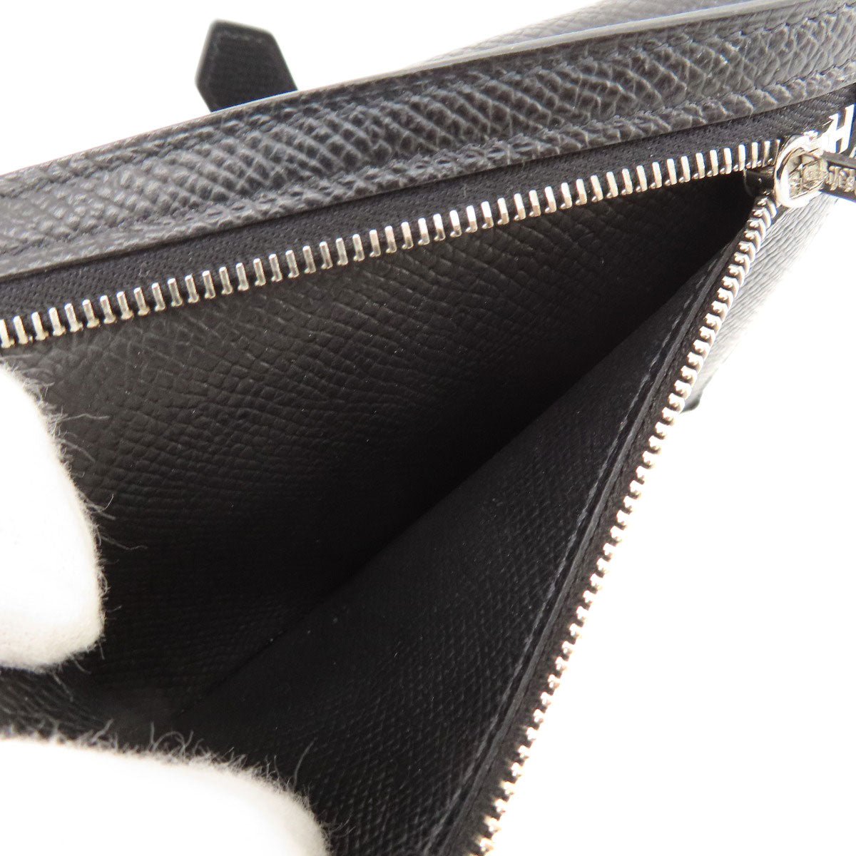 HERMES Bearn Compact Black SilverHardware Bifold Wallet with Coin Pocket Epsom Ladies [Used]