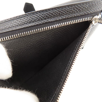 HERMES Bearn Compact Black SilverHardware Bifold Wallet with Coin Pocket Epsom Ladies [Used]
