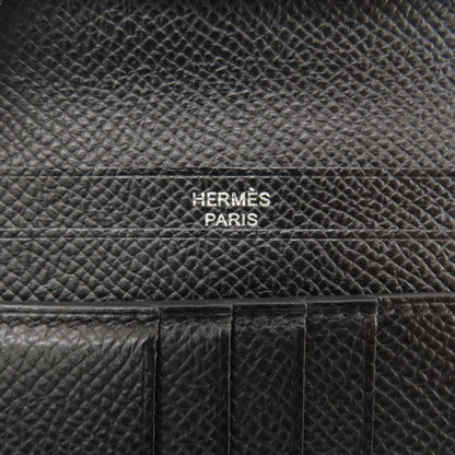 HERMES Bearn Compact Black SilverHardware Bifold Wallet with Coin Pocket Epsom Ladies [Used]