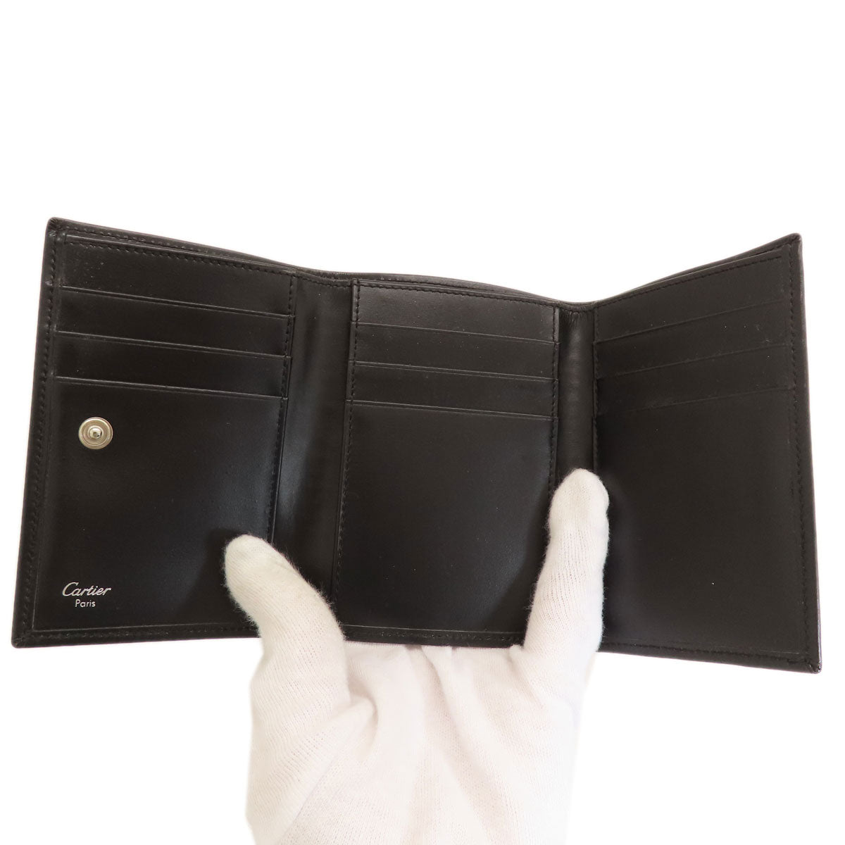 CARTIER Three-fold wallet Bifold Wallet No Coin Pocket Leather Ladies [Used]