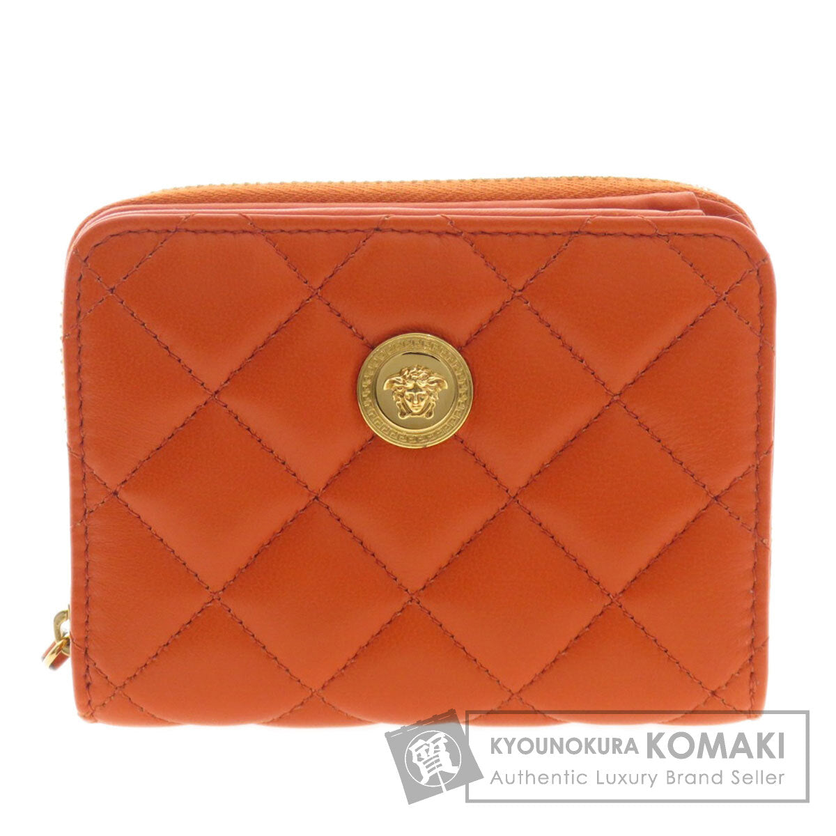 VERSACE Logo Hardware Bifold Wallet with Coin Pocket Calf Ladies [Used]