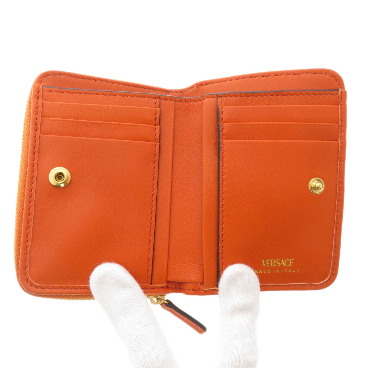 VERSACE Logo Hardware Bifold Wallet with Coin Pocket Calf Ladies [Used]