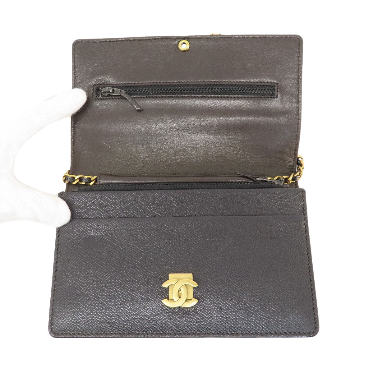 CHANEL Chain Wallet COCO Mark GoldHardware Long wallet (with coin pocket) Grained Calfskin Skin Ladies [Used]