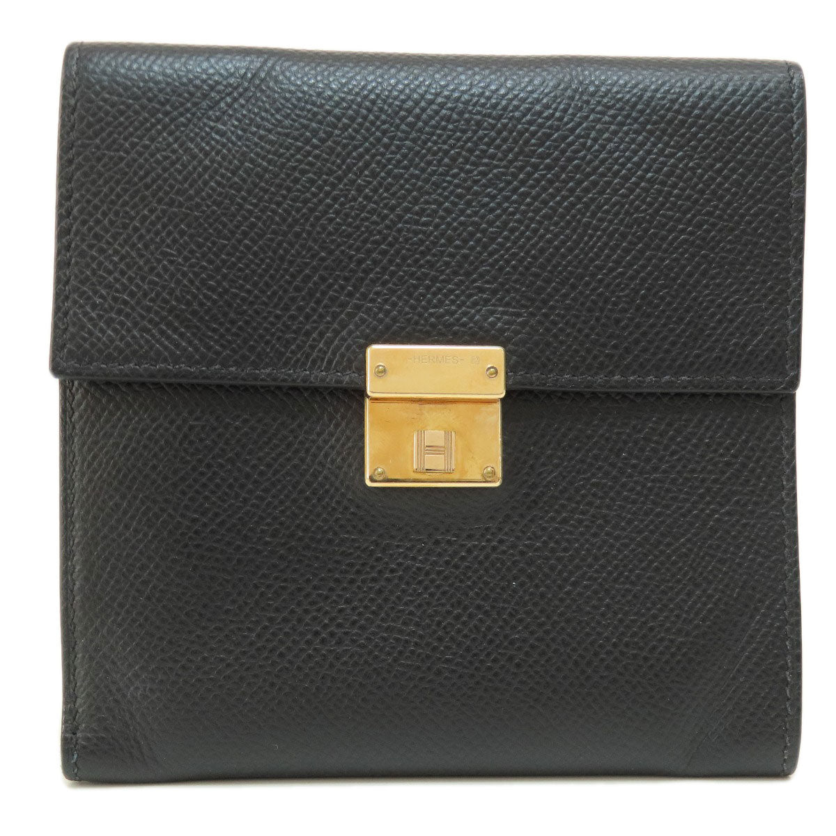 HERMES Click 12 Black Black GoldHardware Bifold Wallet with Coin Pocket Epsom Ladies [Used]