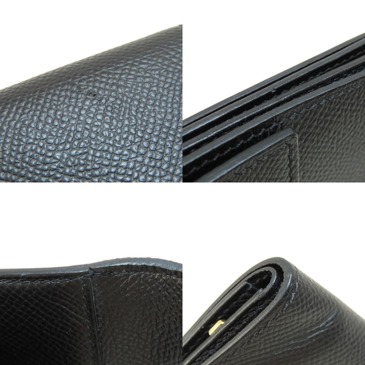 HERMES Click 12 Black Black GoldHardware Bifold Wallet with Coin Pocket Epsom Ladies [Used]