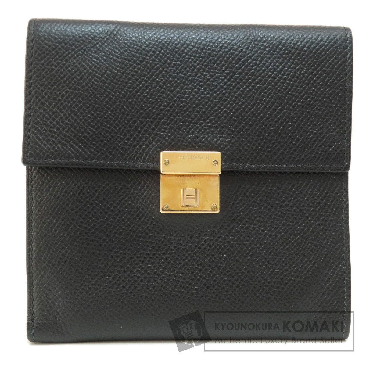 HERMES Click 12 Black Black GoldHardware Bifold Wallet with Coin Pocket Epsom Ladies [Used]
