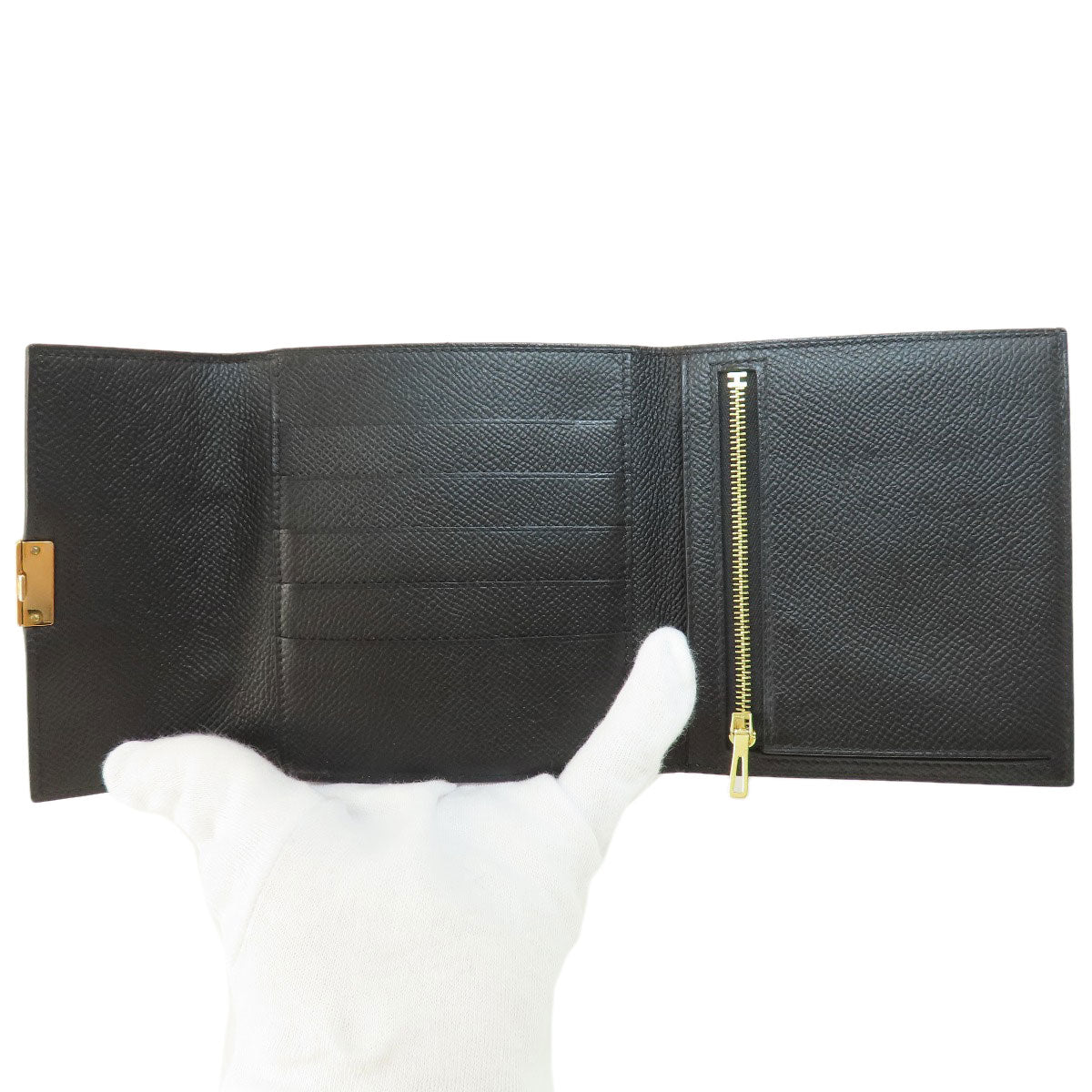 HERMES Click 12 Black Black GoldHardware Bifold Wallet with Coin Pocket Epsom Ladies [Used]