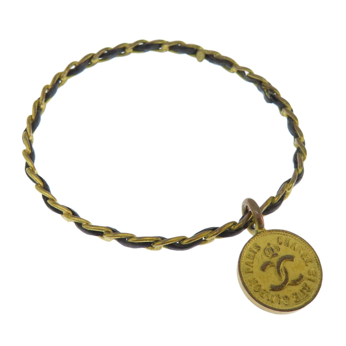CHANEL COCO Mark Bangle Bracelet Metal LeatherLadies [Used]