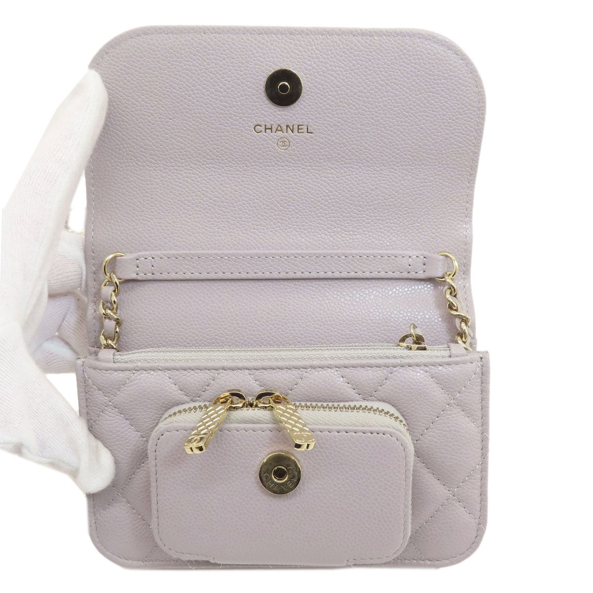 CHANEL Chain wallet Matelasse GoldHardware Long wallet (with coin pocket) Grained Calfskin Skin Ladies [Used]