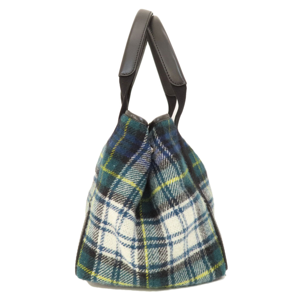 BALENCIAGA 339933 NAVY CABAS Checkpattern Handbag wool Ladies [Used]