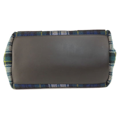 BALENCIAGA 339933 NAVY CABAS Checkpattern Handbag wool Ladies [Used]