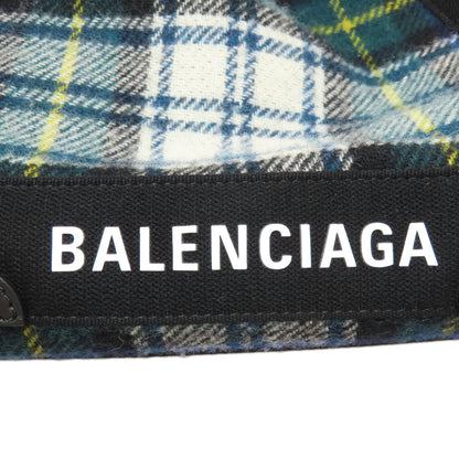 BALENCIAGA 339933 NAVY CABAS Checkpattern Handbag wool Ladies [Used]