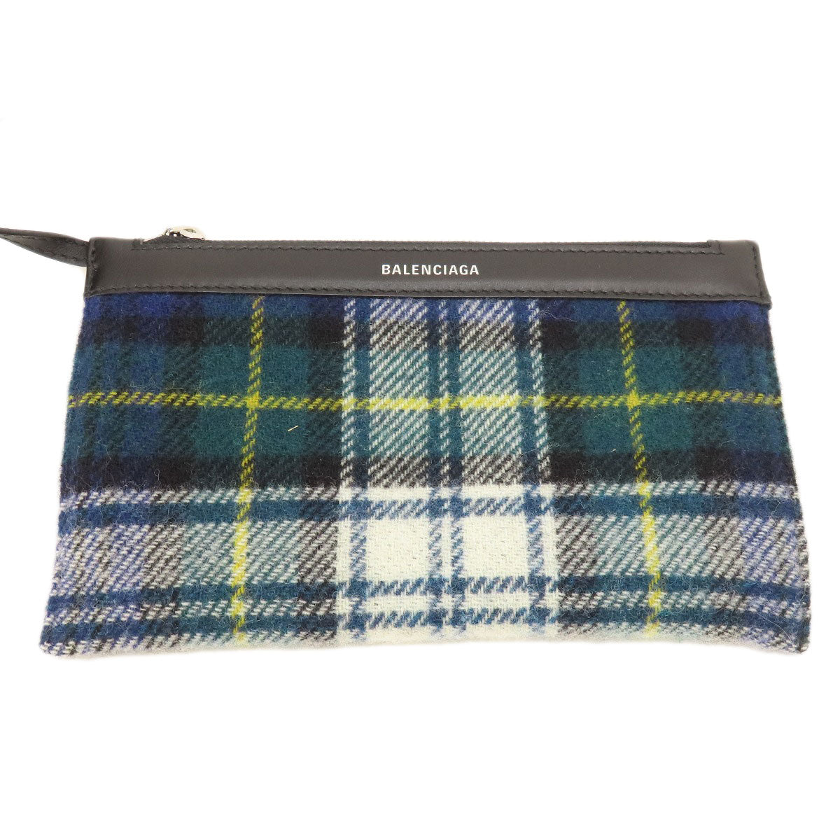 BALENCIAGA 339933 NAVY CABAS Checkpattern Handbag wool Ladies [Used]