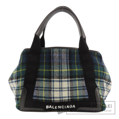 BALENCIAGA 339933 NAVY CABAS Checkpattern Tote Bag wool Ladies [Used]