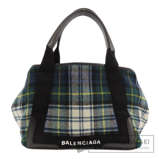 BALENCIAGA 339933 NAVY CABAS Checkpattern Tote Bag wool Ladies [Used]