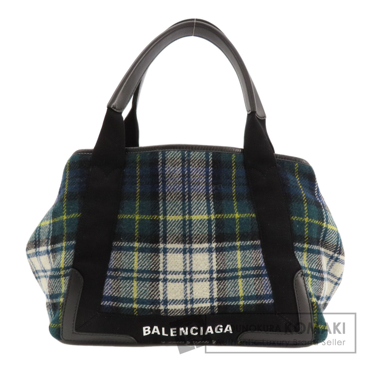 BALENCIAGA  339933 Tote Bag NAVY CABAS Checkpattern wool Ladies