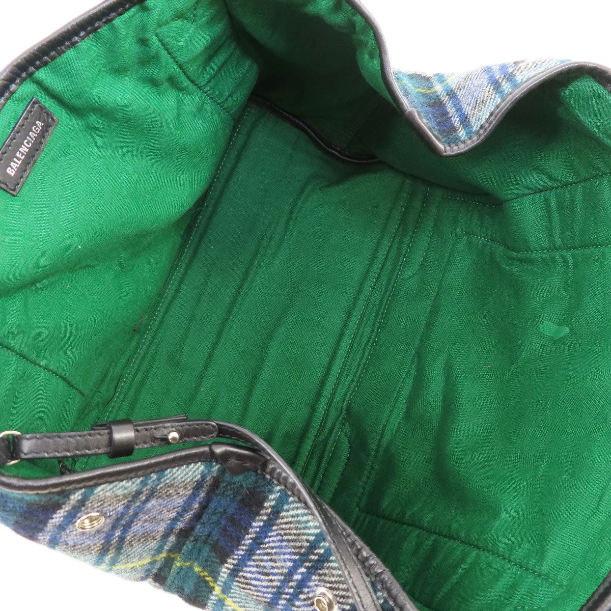 BALENCIAGA 339933 NAVY CABAS Checkpattern Tote Bag wool Ladies [Used]