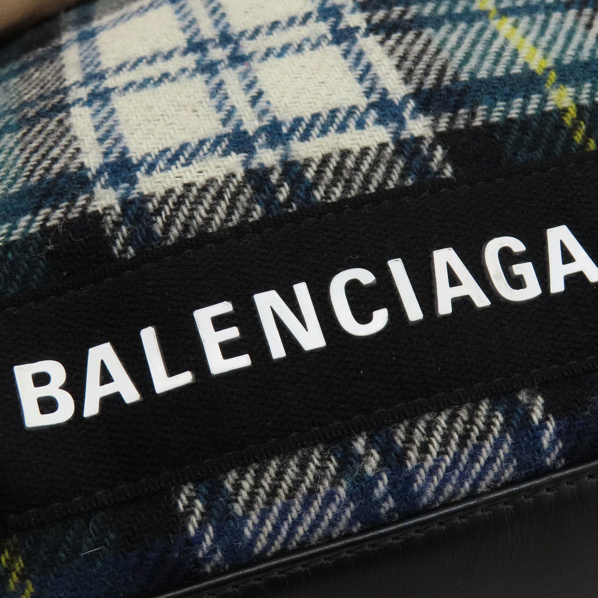 BALENCIAGA  339933 Tote Bag NAVY CABAS Checkpattern wool Ladies