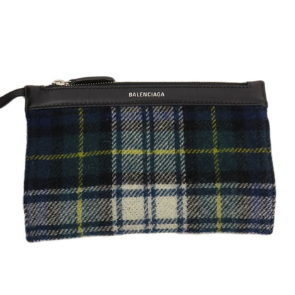 BALENCIAGA 339933 NAVY CABAS Checkpattern Tote Bag wool Ladies [Used]