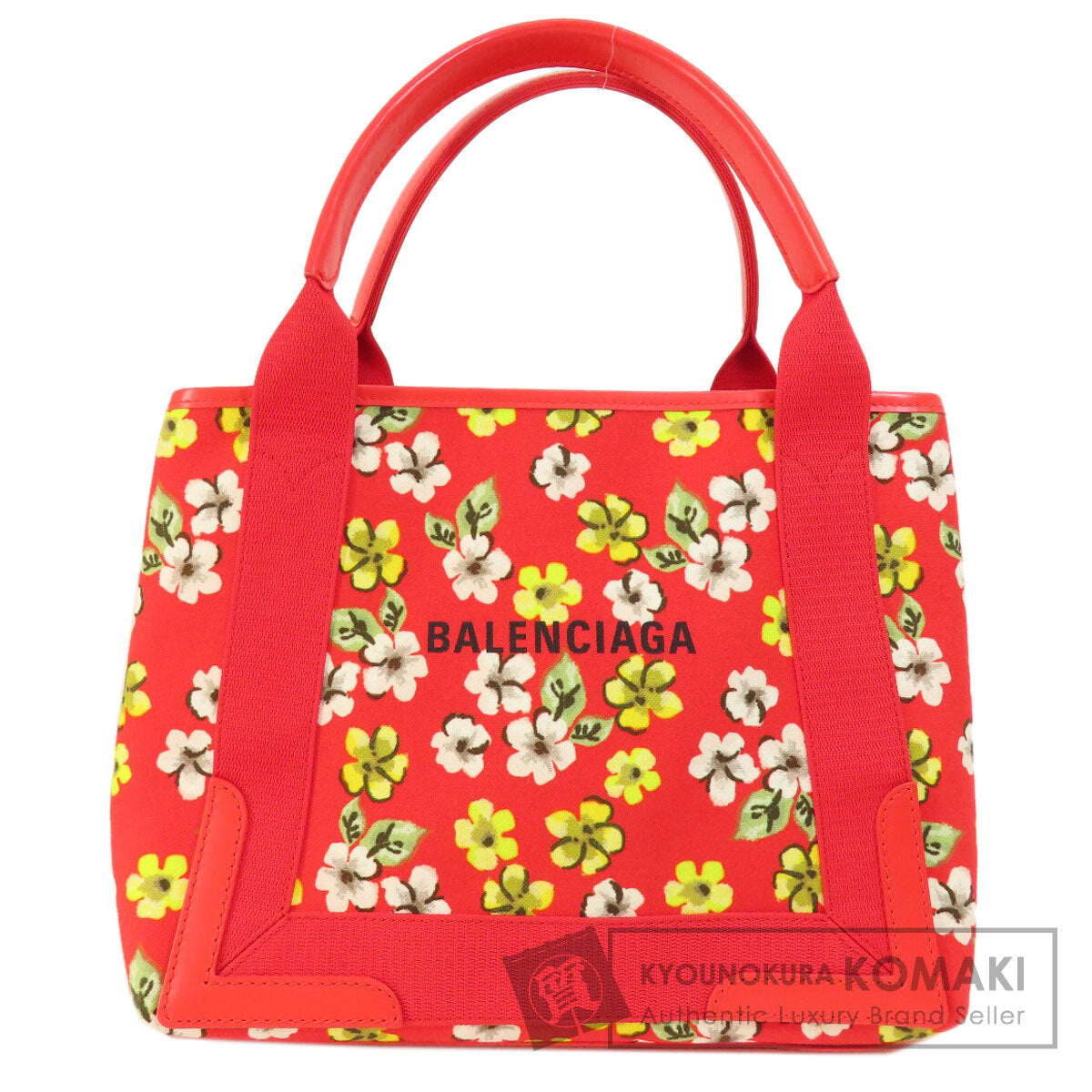 BALENCIAGA 329933 NAVY CABAS flower motif Handbag Canvas Ladies [Used]